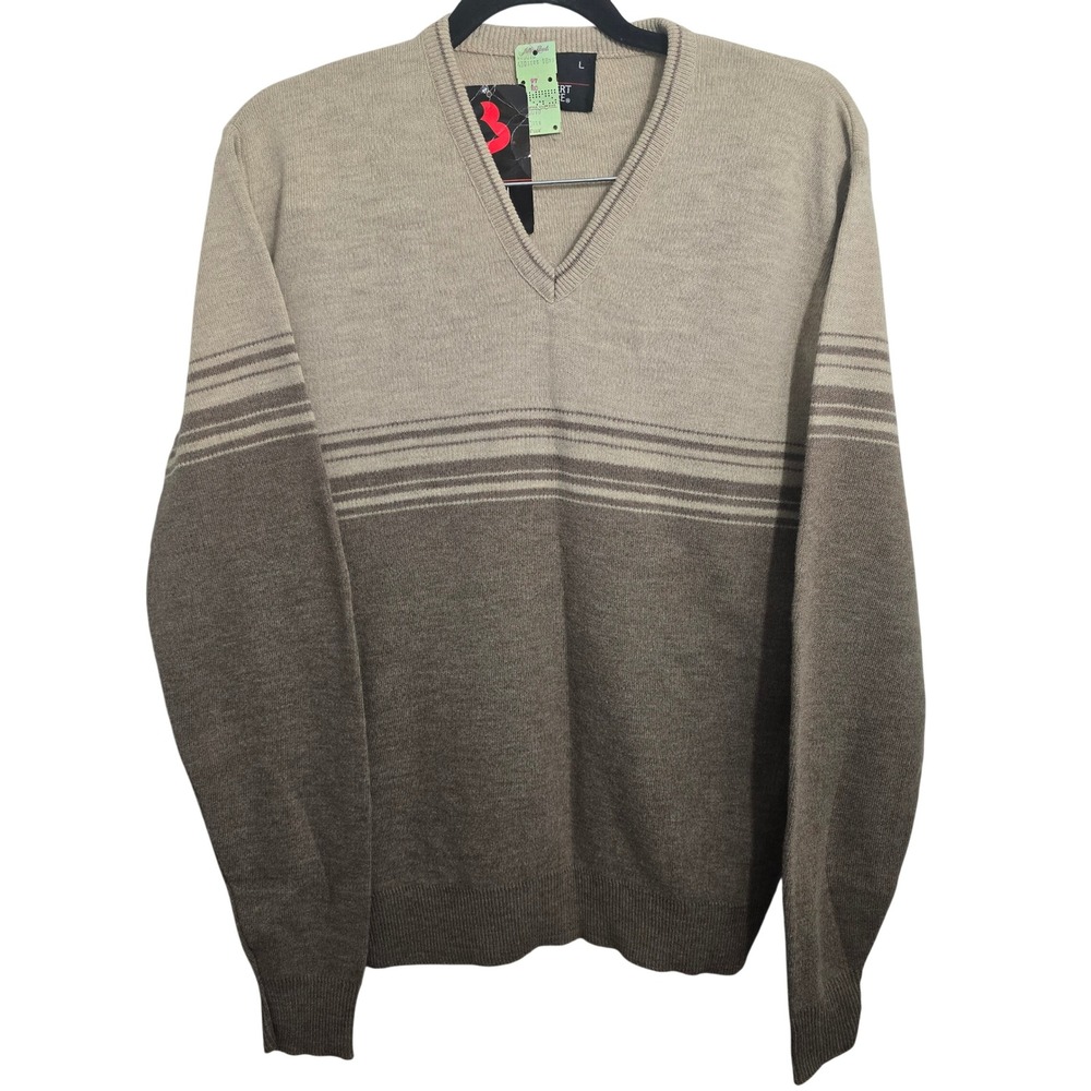 Vintage Robert Bruce Mens V-Neck Sweater Tan Brown Ombre Orlon Acrylic USA Large